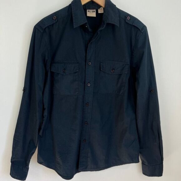 All Son Men's Size Small Black Long Sleeve Button Down Shirt Workwear Chore Shir - Picture 1 of 9